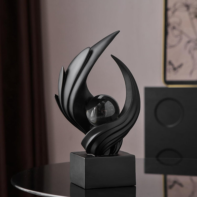 Sculpture d'art abstrait, statue décorative en résine dorée, ornements blancs modernes pour salon, objets de collection pour table basse, entrée et bureau (noir)