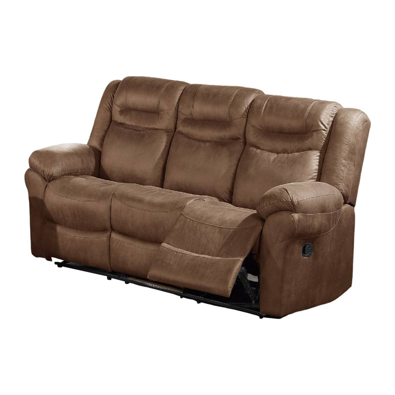 Deneta Upholstered 86'' Reclining Sofa, Brown Faux Leather, Power