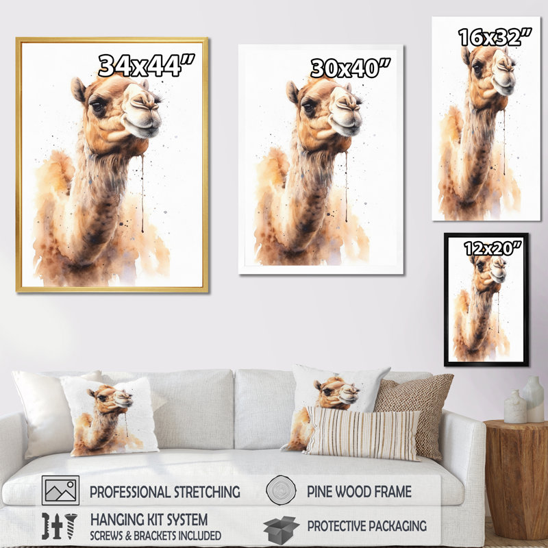 Camel Desert Nomad V sur toile, Cadre simple noir, H 32 po x l 16 po x P 1 po