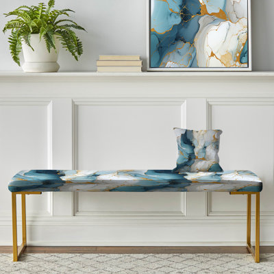 Zen Blue And White Marble - Marble Upholstered Gold Bench