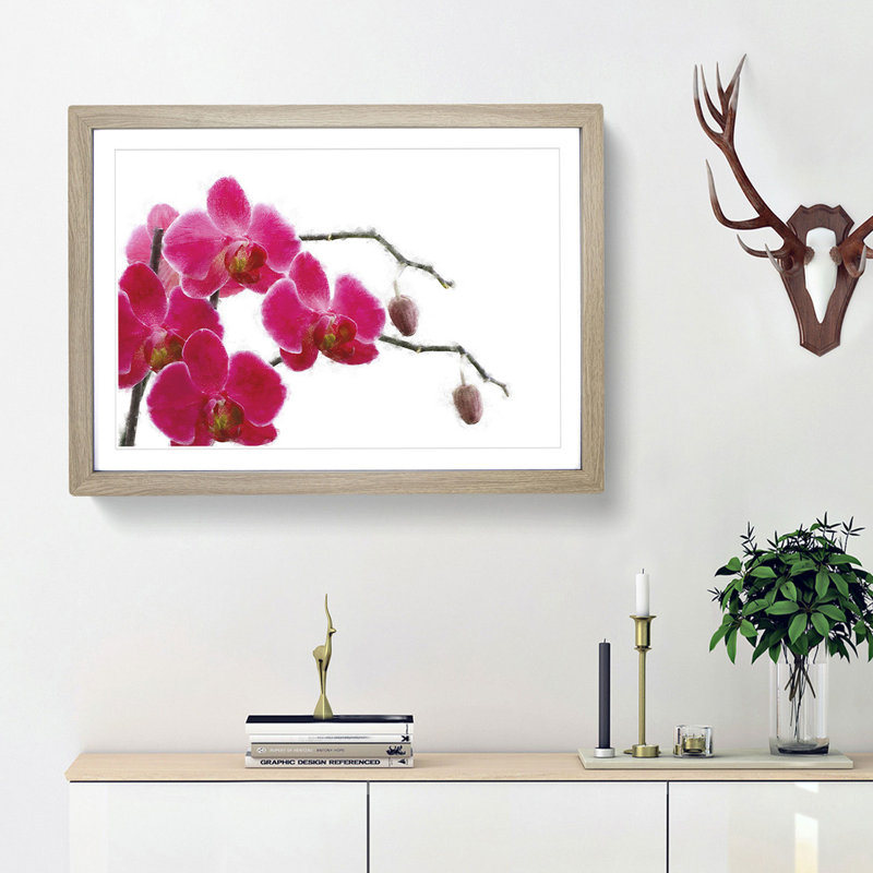 Hot Pink Orchids - Picture Frame Painting Print, 45cm H x 63cm W x 2cm D, Oak Framed