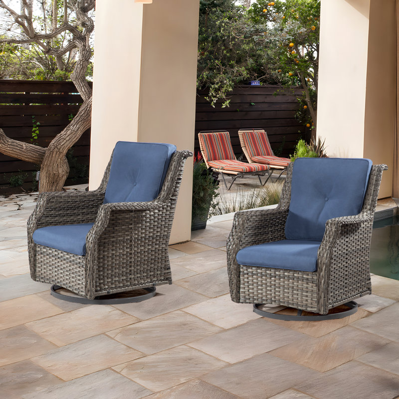 Chaise de patio pivotante avec coussins Merryman, Bleu