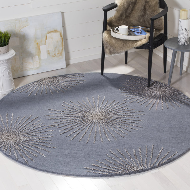 Amier Hand Tufted Wool And Viscose Abstract Rug, Round 6'