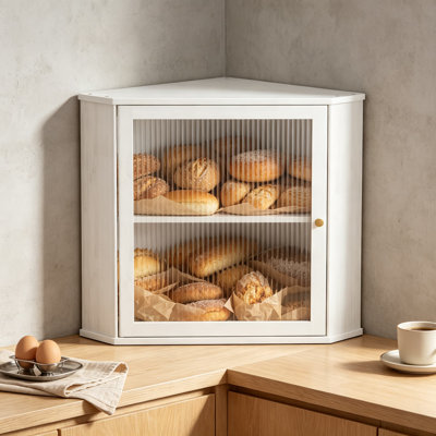 Bread Box for Kitchen Countertop, 2-Tier Corner Bread Storage with Magnetic Acrylic Door, Natural Bamboo Organizer for Snacks, Loaves, and Homemade Bread