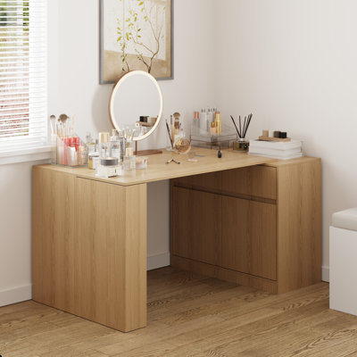 L-Shaped Makeup Table With Strong Storage And Foldable Tabletop