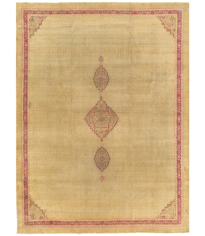 Tapis de laine chameau / bourgogne antique à la main Amritsar
