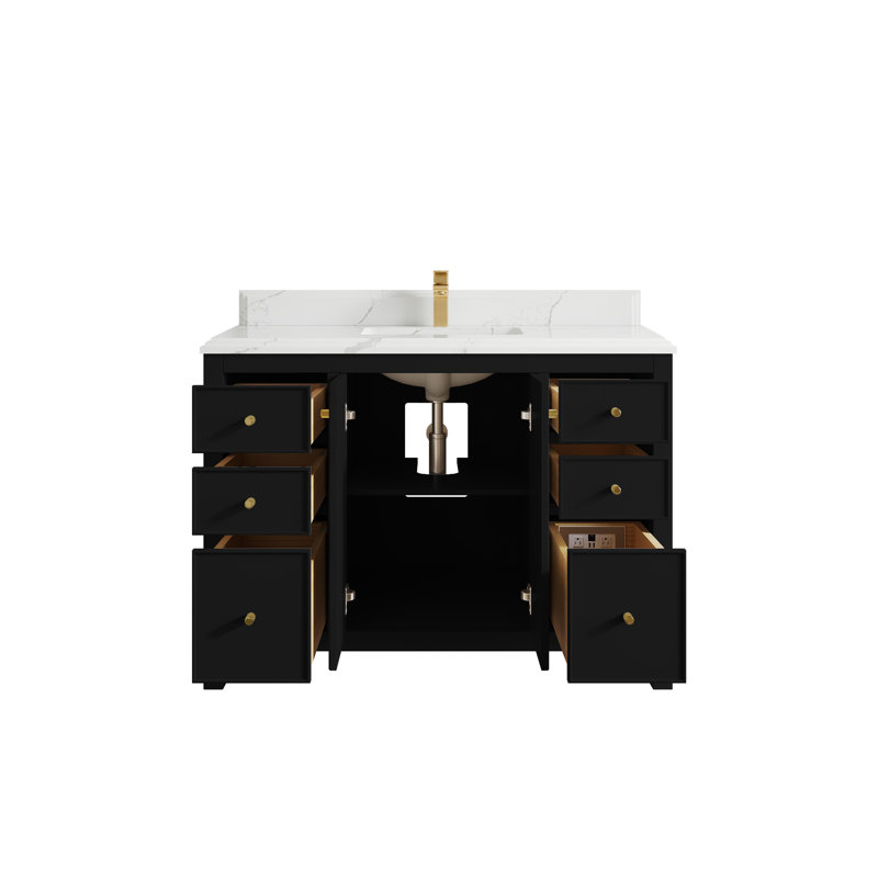Chicago 48'' Single Bathroom Vanity with Quartz Top, Calacatta Laza