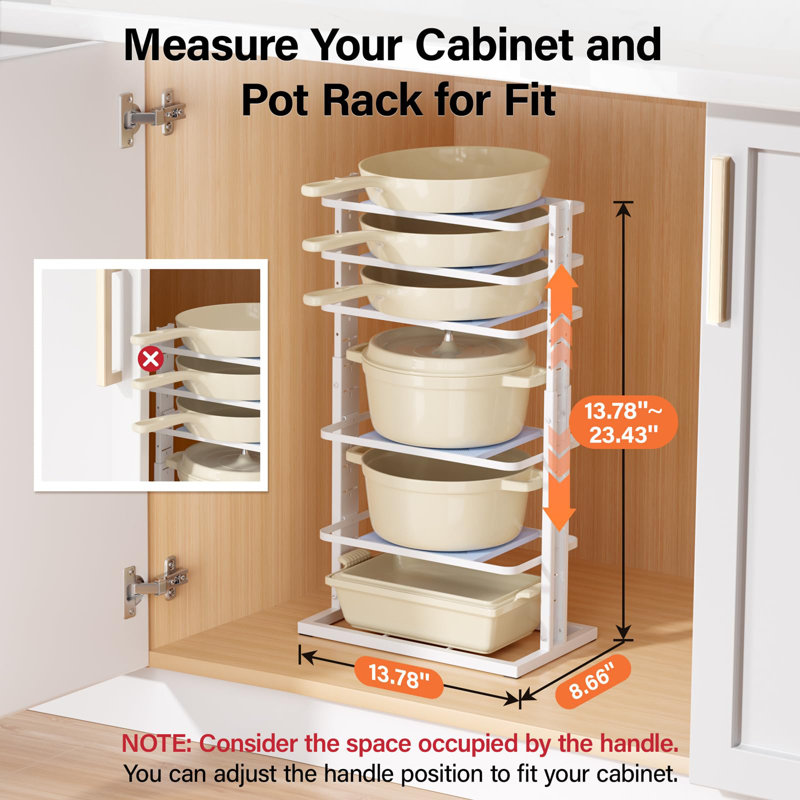 Organisateurs de casseroles réglables robustes à 6 niveaux à l'intérieur de l'armoire, support à casseroles pour l'organisation et le rangement des armoires de cuisine,