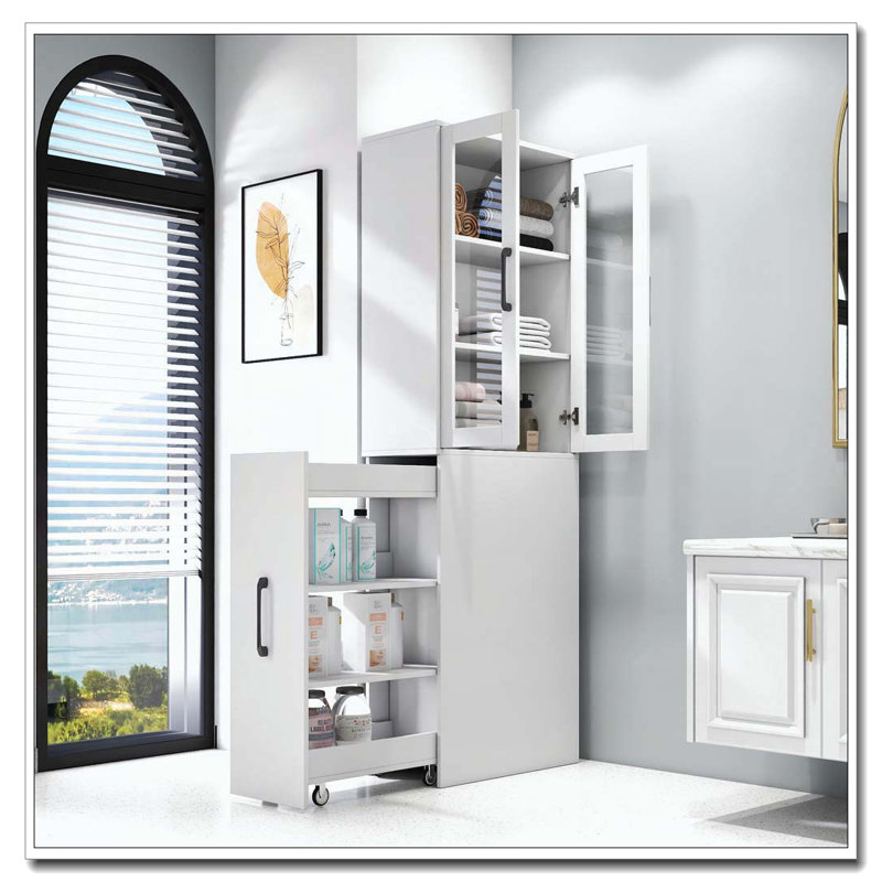 Vitrine avec tablettes coulissantes, Blanc