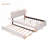 Warm beige striped headboard upholstered platform queen bed with twin XL trundle, teddy fleece with app-controlled LED lighting-129232412