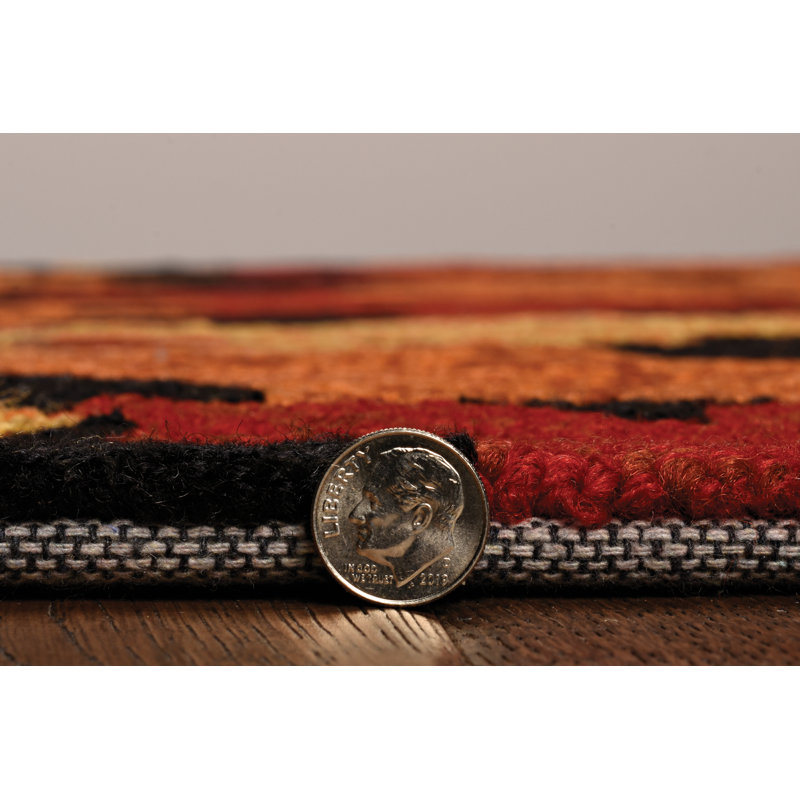 Millbrook Floral Handmade Tufted Black/Red/Orange Area Rug, Rectangle 8' x 10'