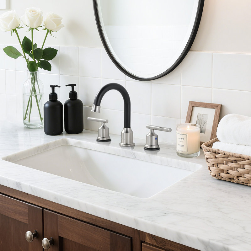 2-handle Bathroom Faucet with Drain Assembly, Brushed Nickel/Black