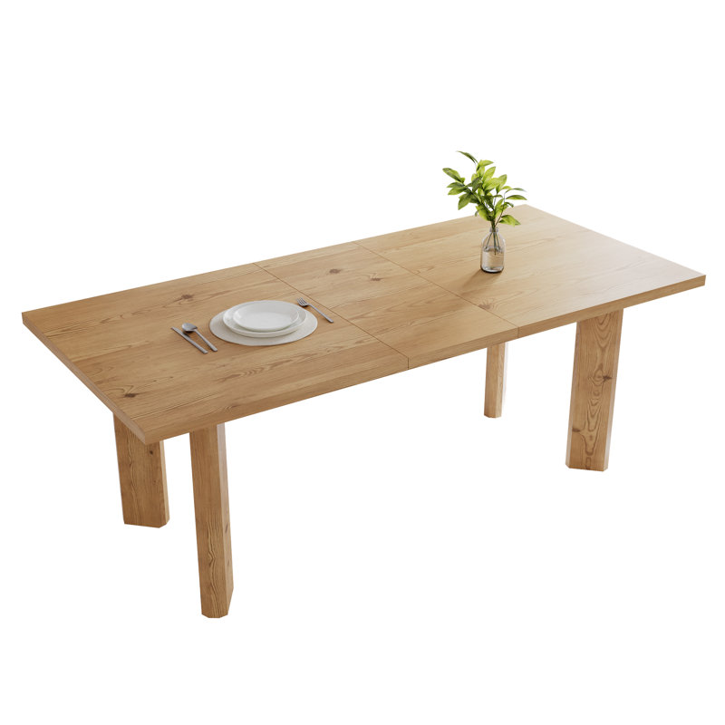 63-78.7 in. Oak Rectangular Extendable Mid-Century Modern Dining Table For 6-8 With Carbon Steel Legs