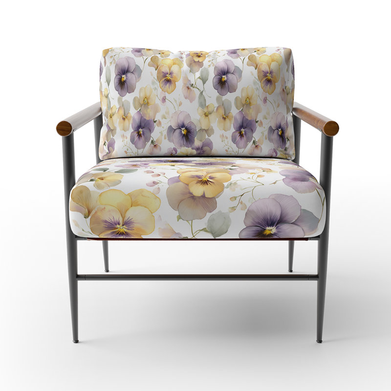 Chaise d'appoint florale - Fauteuil pastel Pansy Harmony, Bras ronds bruns