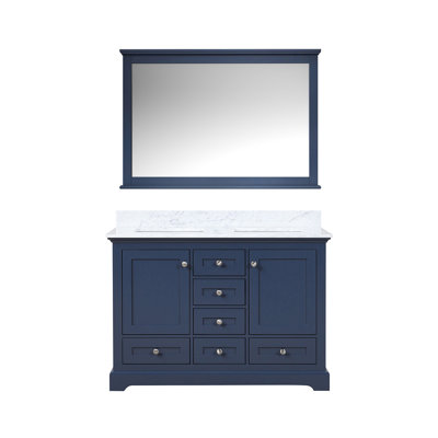 Meuble-lavabo double contemporain avec plateau en marbre de Carrare et miroir