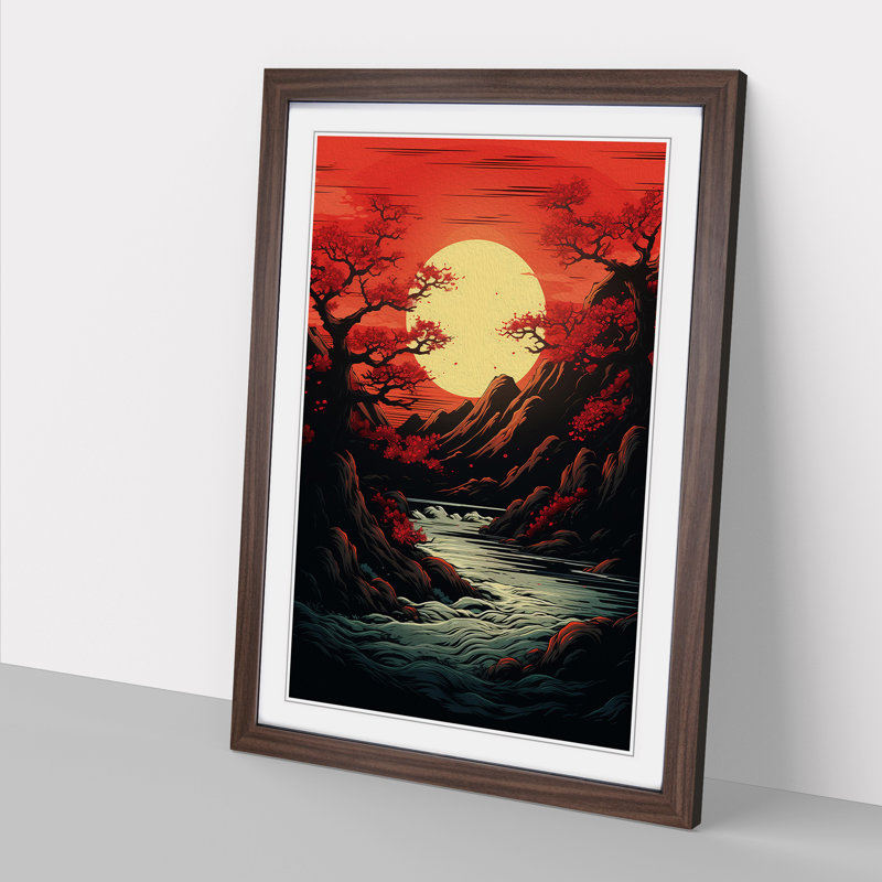 Japanese Sunset Line Framed Print, Walnut Framed, 64cm H x 46cm W x 2cm D