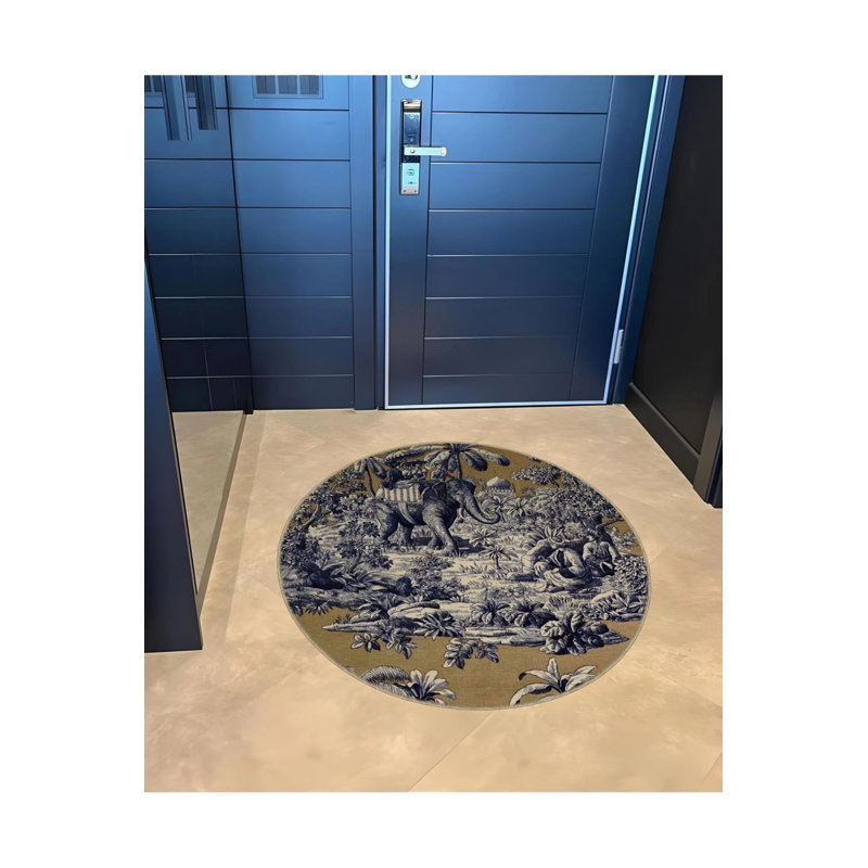 Tapis décoratif moderne gris à motif d'éléphants à motif d'éléphants, Rond 2 pi 8 po