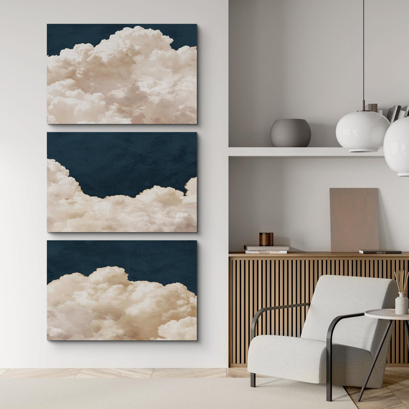 Illustration de nuages duveteux - 3 pièces, Toile tendue, H 24 po x l 36 po