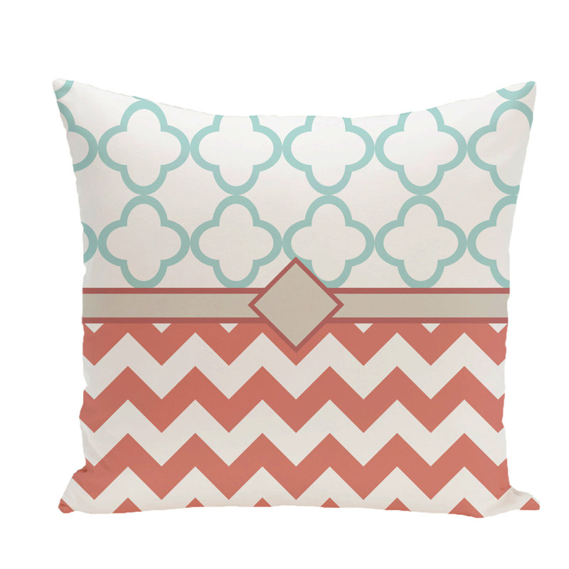 Reversible Throw Pillow, 16" H x 16" W x 1" D, Blue-Coral