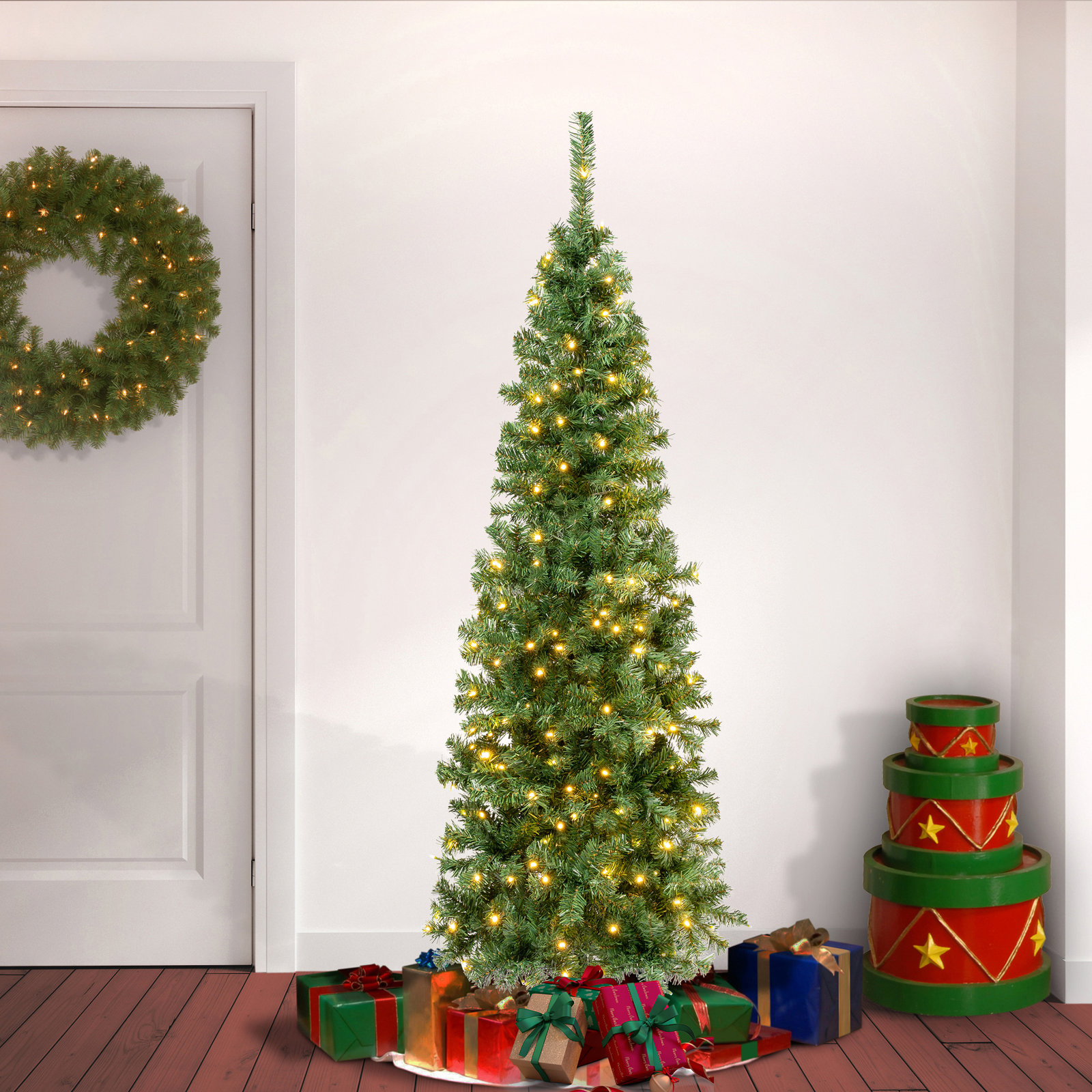 Pre-Lit Slim Spruce Christmas Tree, 7.5'