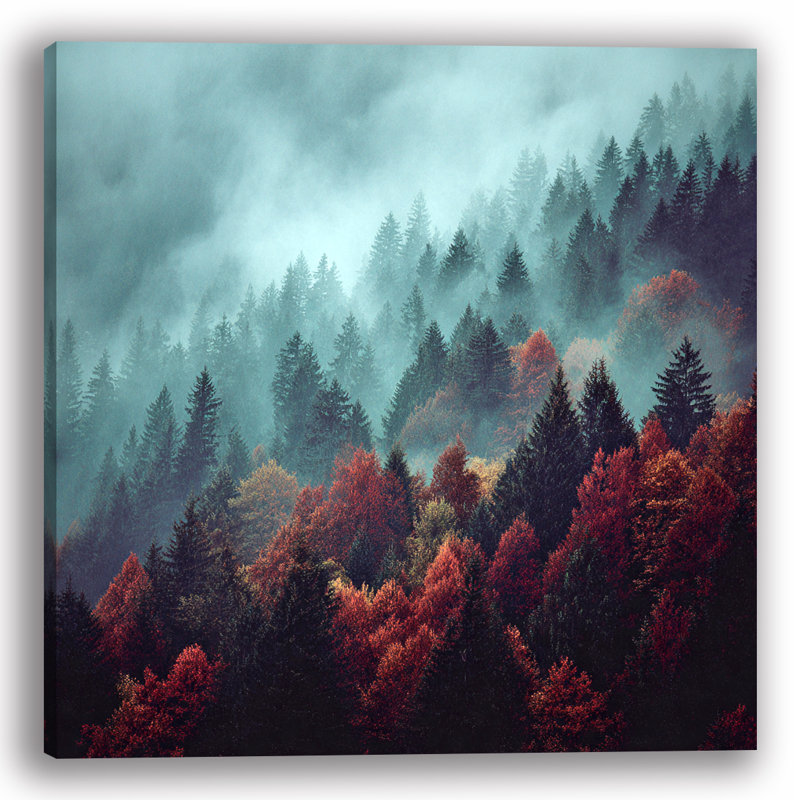 «Misty Autumn Forest - Tranquil Nature Landscape», art mural sur toile tendue, H 12 po x l 12 po