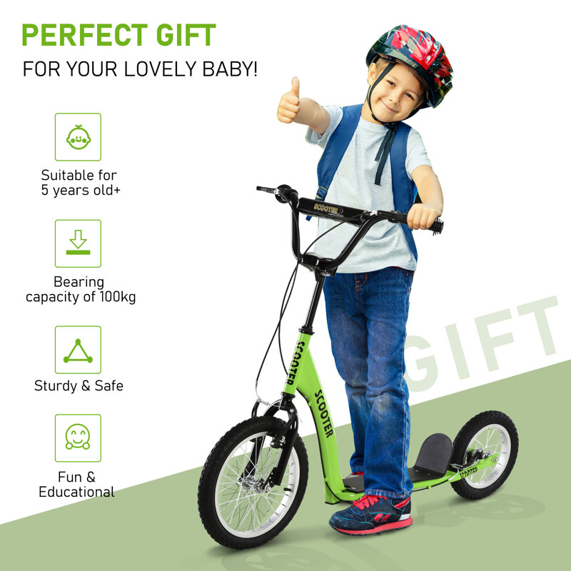 Green Adjustable Steel Frame Youth Kick Scooter with Dual Brakes