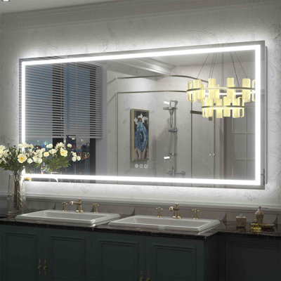 Miroir de salle de bain / meuble-lavabo en verre trempé à DEL certifié avant et arrière Wayfair Basics® avec garantie de 3 ans