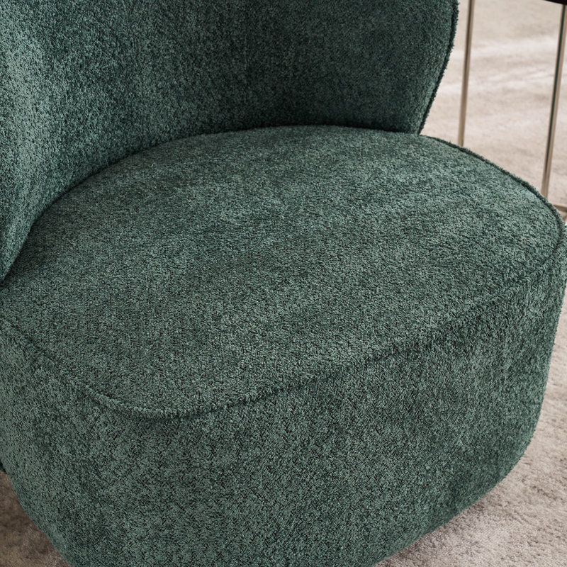 Maresia Oversized Fully Assembled Swivel Chairs, Boucle Upholstered Swivel Barrel Chair, Large Accent Chair, Green Swivel