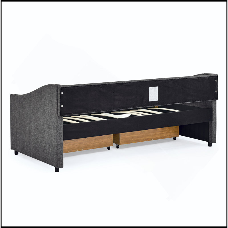 Daybed With Drawers Upholstered Tufted Sofa Bed, With Button On Back And Copper Nail On Waved Shape Arms(81.5''X4''x30.5'')