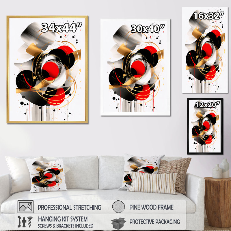 Symphonie abstraite rouge et noire IV, H 32 po x l 16 po x P 1 po, Cadre photo doré simple
