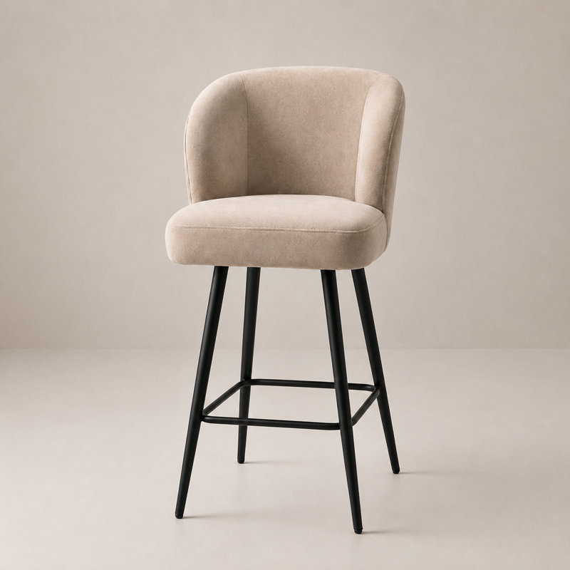Upholstered Counter Stool with Metal Frame, Velvet