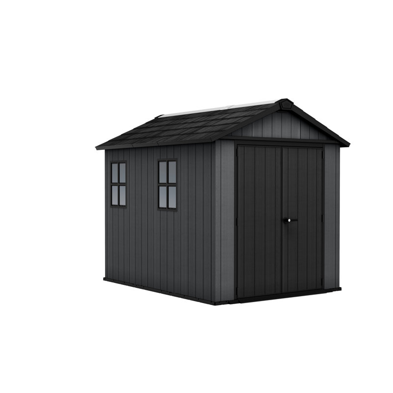 Keter Newton Plus Durable Resin Outdoor Storage Shed With Floor and Double Doors for Garden Patio Furniture and Tools, Graphite Grey (6 Available Sizes)