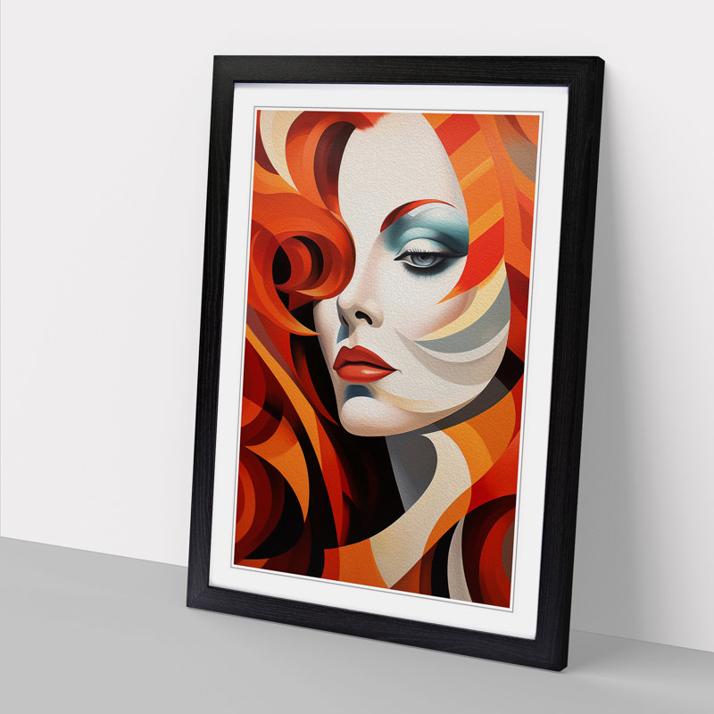 Woman With Red Hair Dadaism - Single Picture Frame Print on Wood, 46cm H x 34cm W x 2cm D, Black