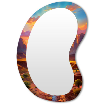Glorious Sunset Over Blue Canyon River - Canyon Irregular Shape Decorative Mirror, Traditional Asymmetrical Large Wall Mirror, Printed Metal Art