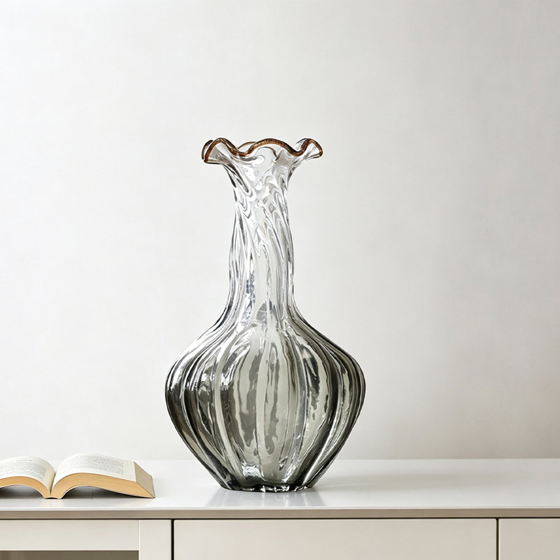Vases de table en verre gris en forme de trompette, 17.72"H*9.45"L*9.45"W, Grey