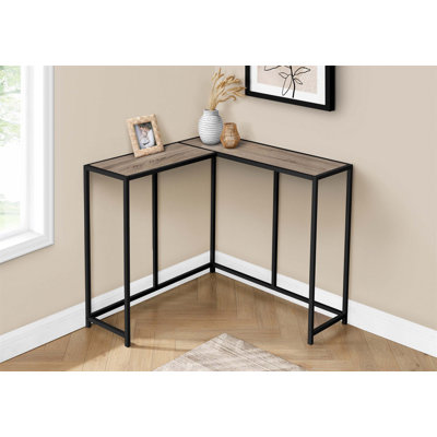 Console d'angle étroite pour le salon et la chambre à coucher, design contemporain avec plateau en stratifié et structure en métal