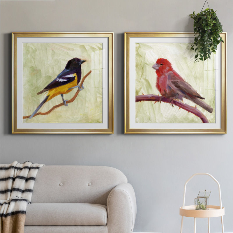«Backyard Birds I», ensemble de 2 cadres photo, Papier encadré doré, H 34,5 po x l 69 po x P 1,5 po