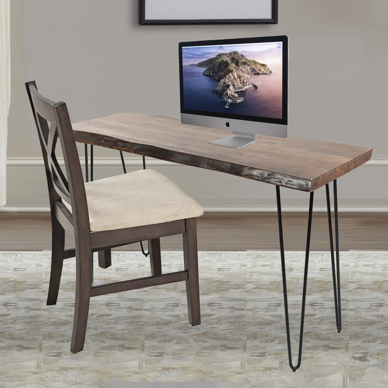 Gordonsville Solid Wood Top Metal Base Writing Desk, Brown/Cream