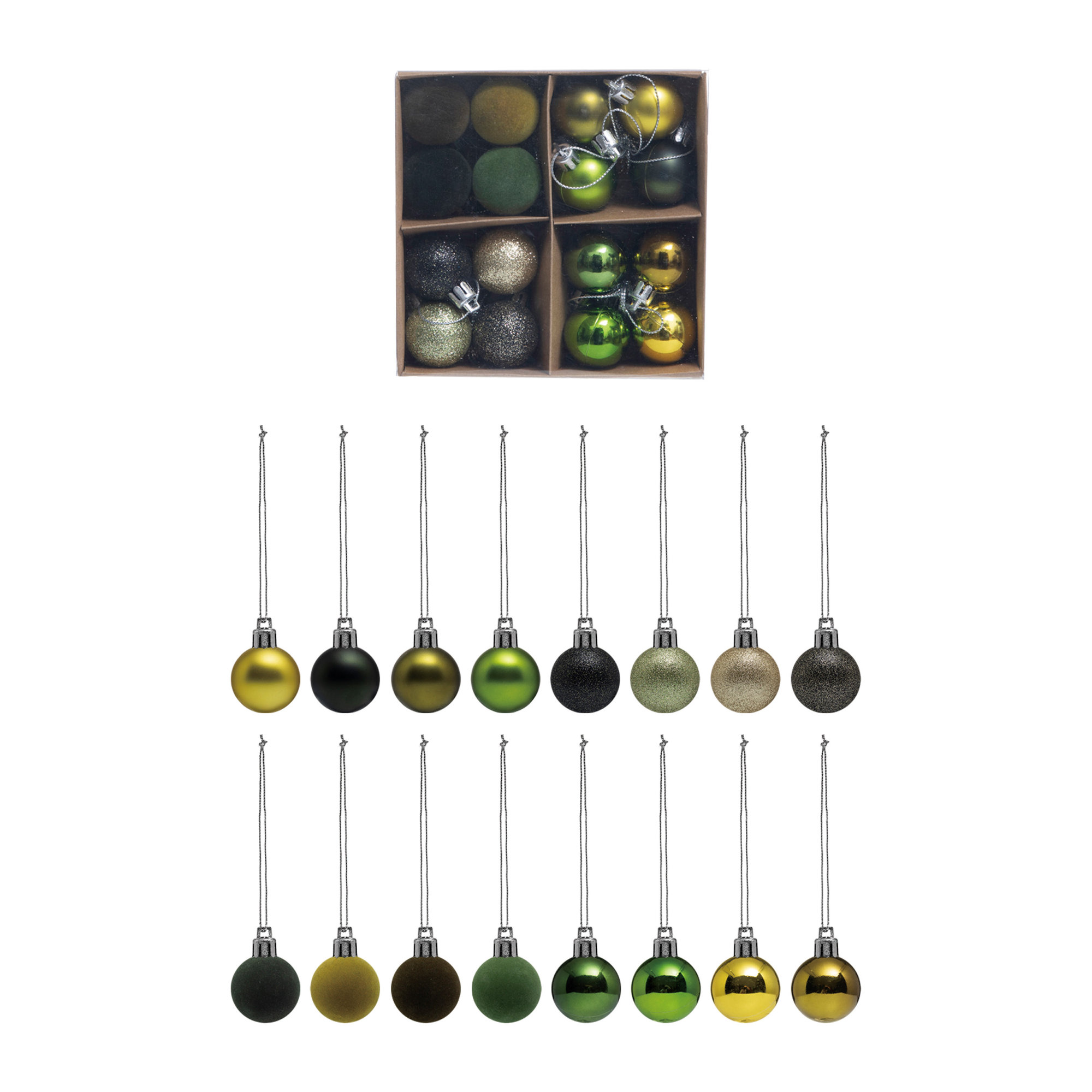 Mini Flocked Plastic Ball Ornament Set, Green