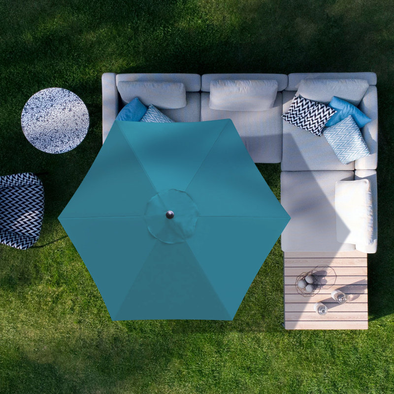 Housse de remplacement pour parasol de terrasse de 7,5 pi avec 6 couvertures de marché (pavillon seulement), Turquoise