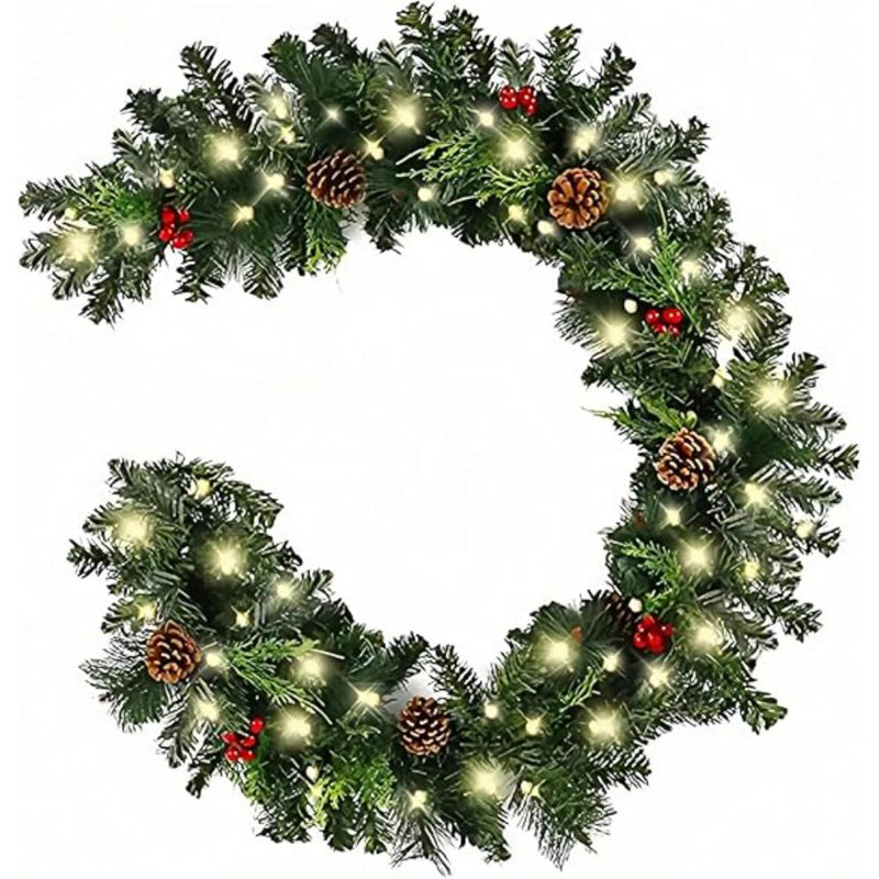 2cm Lighted Faux Pine Garland with Lights