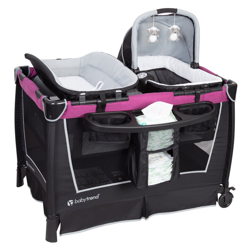 Bassinet with Bedding with Mattress and Stand, Black/Purple
