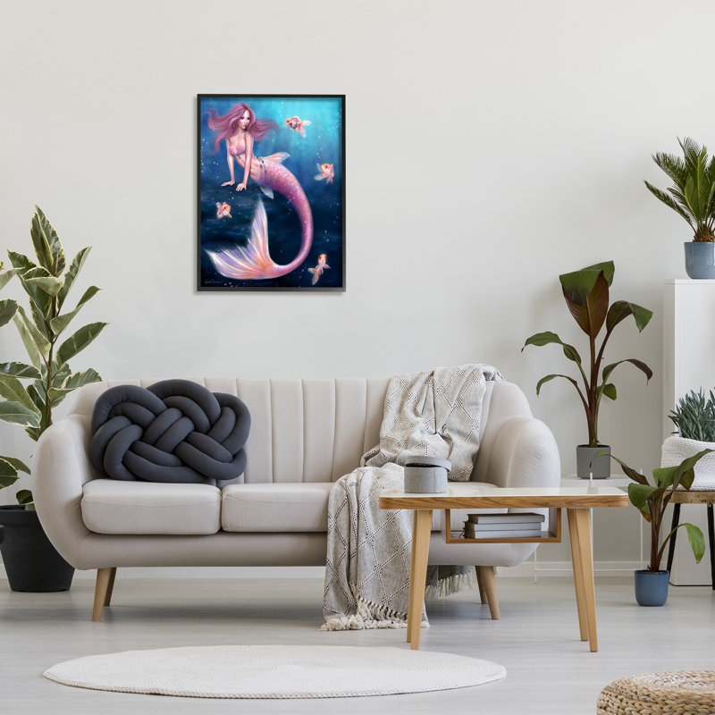 Aurélie, sirène dans la mer, Giclée encadrée noir minuit, H 30 po x l 24 po x P 1,5 po
