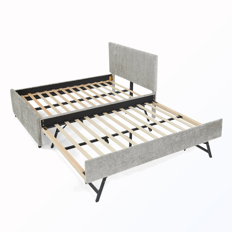 Lit double tapissier escamotable avec lit gigogne caché, Gray, Full / Double