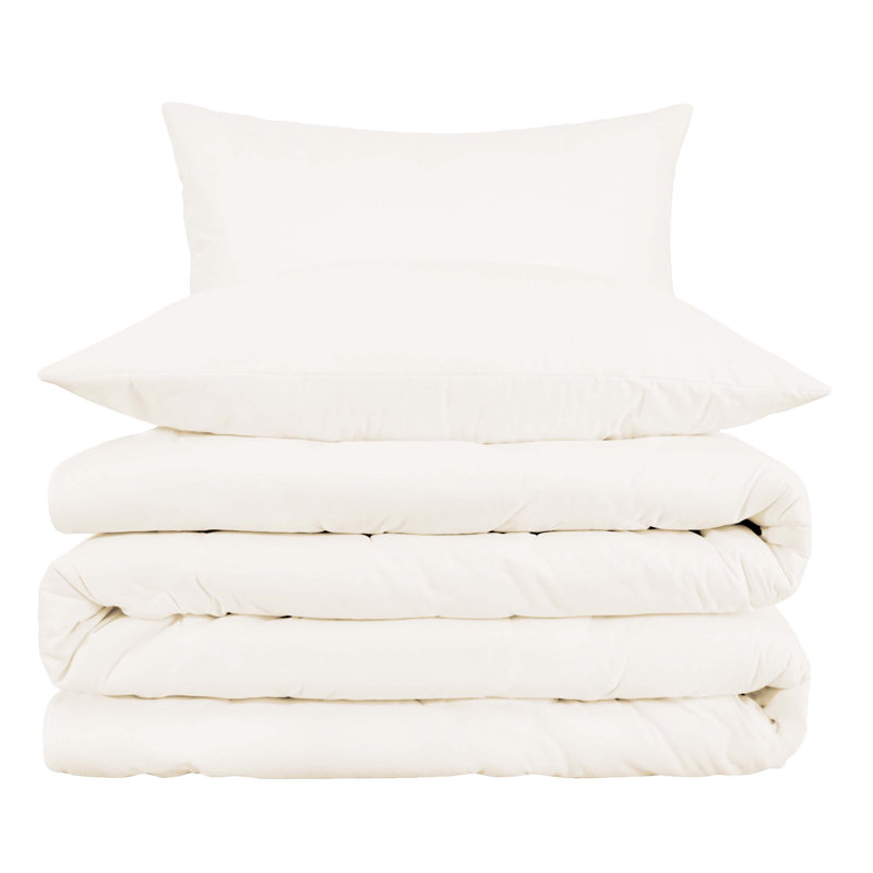 Superior 800 Thread Count Cotton Blend Solid Duvet Cover Set, Ivory, King / California King + 2 King Shams