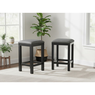Chlowe 24.5 In. H Black And Grey Backless Wood Bar Stool With Faux Leather Seat Set Of 2