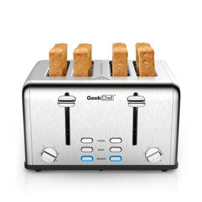 4 Slice Stainless Steel Toaster with Extra Wide Slots, Dual Independent Controls, and 6 Browning Levels