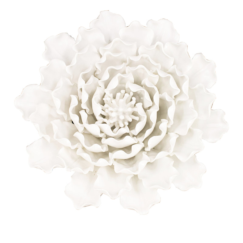 Décoration murale fleur en céramique crème faite à la main, H 9,3 po x l 9,3 po x P 3 po