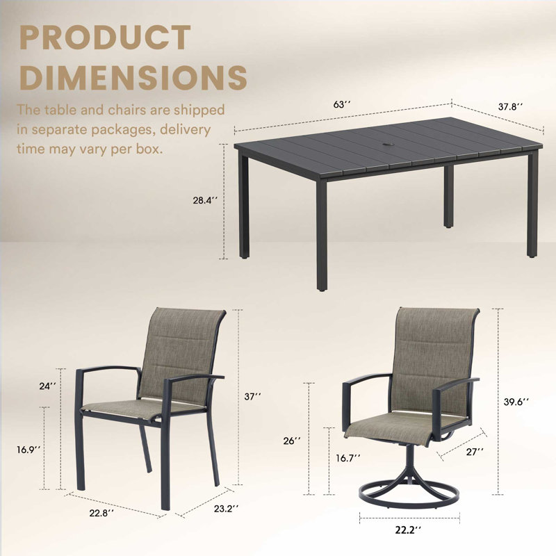 Ensemble repas extérieur pour 6 personnes, Noir, noir, noir, noir, Brun