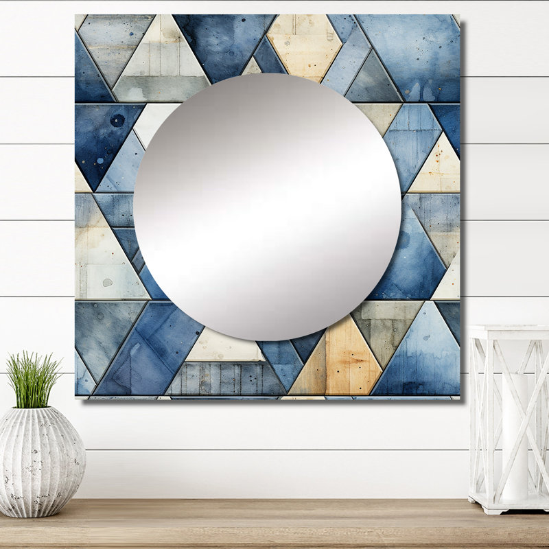 Rustic Cobalt Triangle Symphony IV - Modern Square Mirror For Wall Art Decor, 23" x 23"